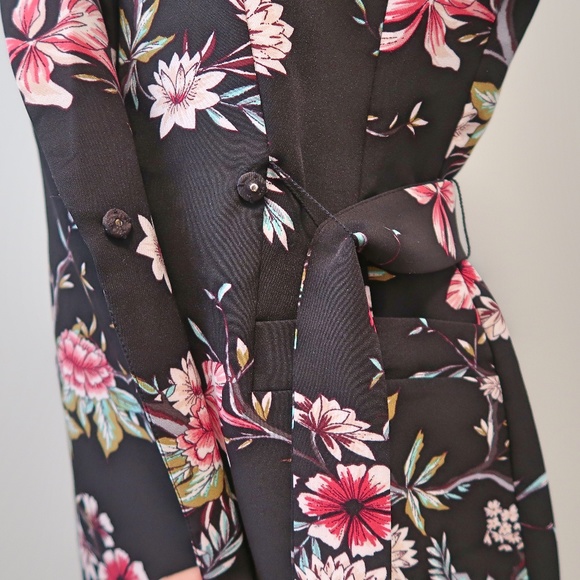 Calvin Klein Dress Wrap Style Collar Floral Black - Picture 7 of 8